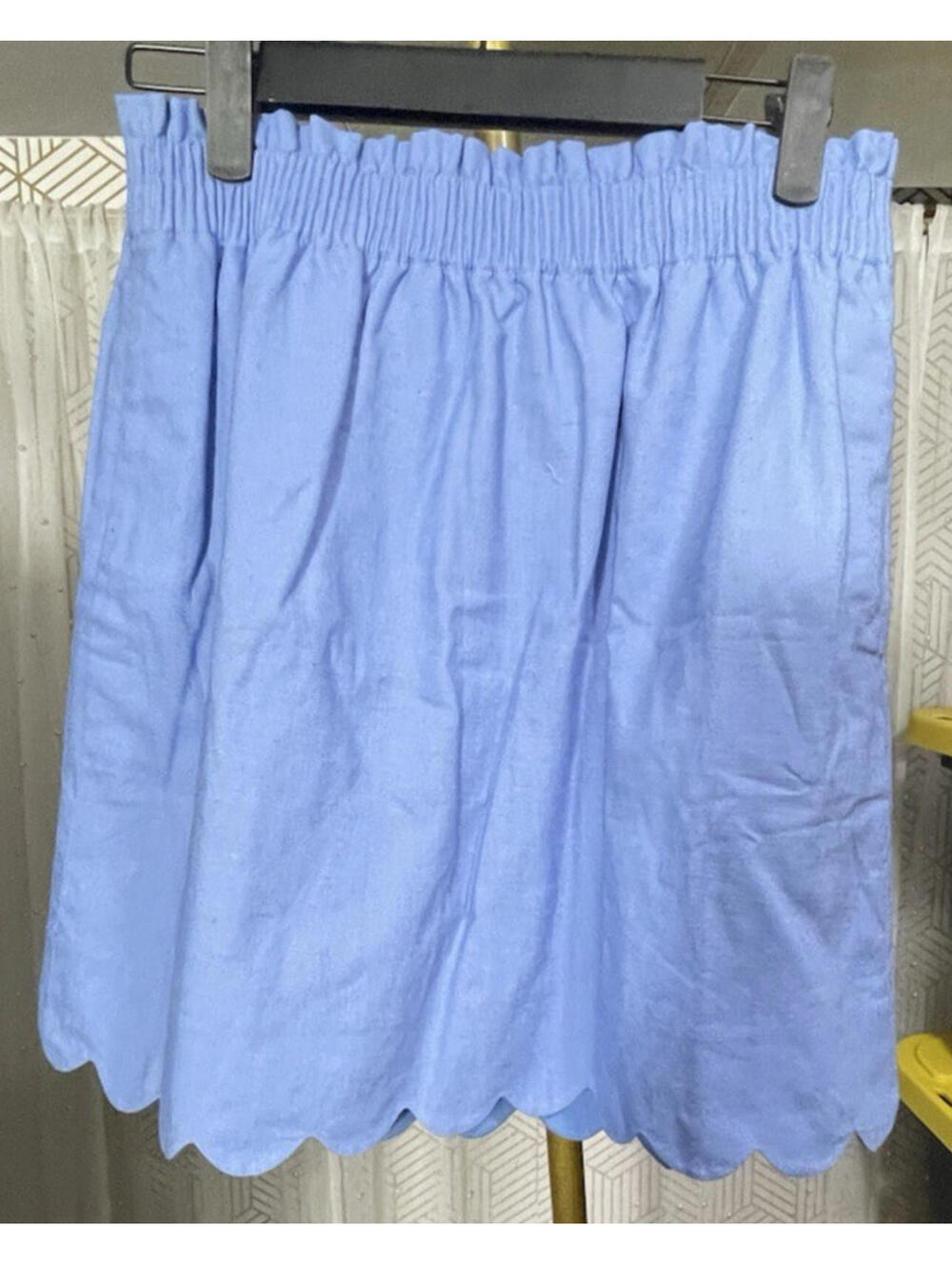 NWT J. Crew Women's Blue Linen Cotton Blend Scalloped Hem Mini Skirt Elastic  6